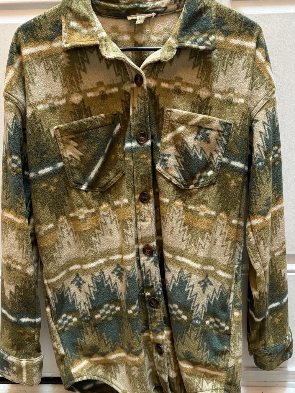 Maurices Olive & Cream Patterned Fleece Shacket